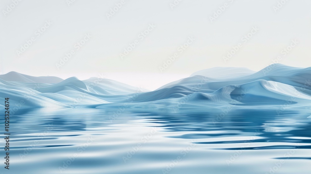 Serene abstract landscape of blue waves and hills reflecting tranquility and calmness in soft light background. Serene abstract landscape of blue waves and hills reflecting tranquility and calmness in soft light background.