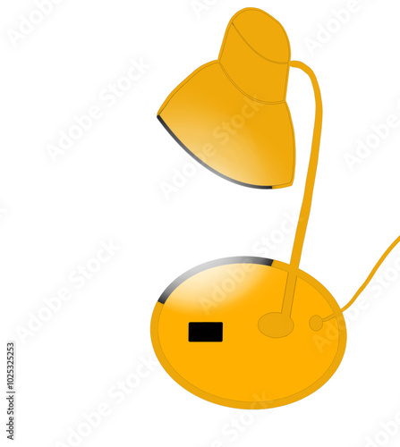 a digital design of a modern desk lamp in a minimalistic style. The lamp is primarily a vibrant yellow-orange color with a smooth, simplistic design.