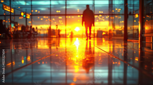 Wallpaper Mural Blurry Departure Gate Glowing in Warm Sunset Light Torontodigital.ca