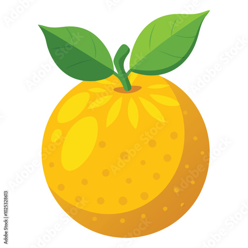 Ugli fruit with green leaves isolated on white background, flat design, fruit vector illustration