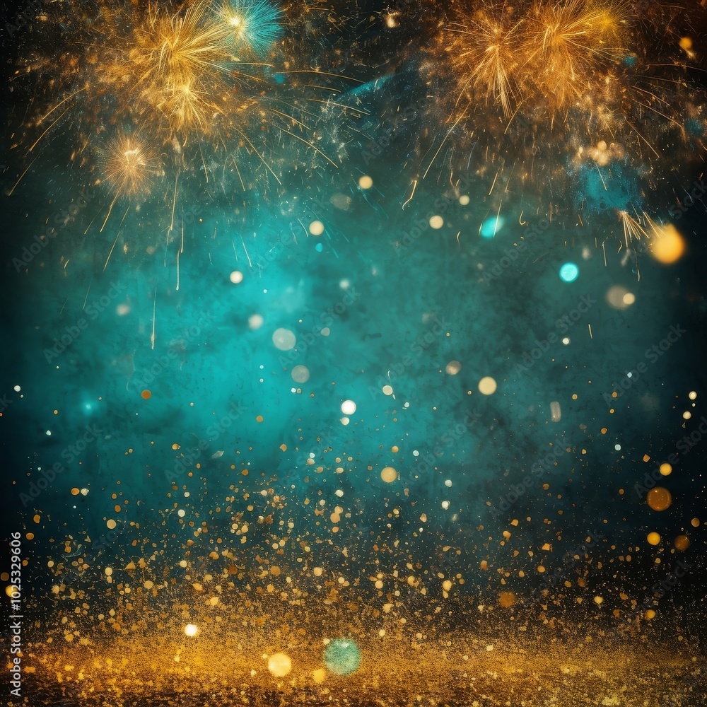 Background with sparkling golden lights and vibrant fireworks, New Year concept Background with sparkling golden lights and vibrant fireworks, New Year concept