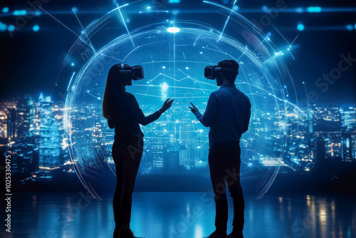 Wallpaper Mural A futuristic talk show set in a virtual reality environment, where hosts and guests interact as digital avatars in a virtual studio. The possibilities are endless as technology advances Torontodigital.ca