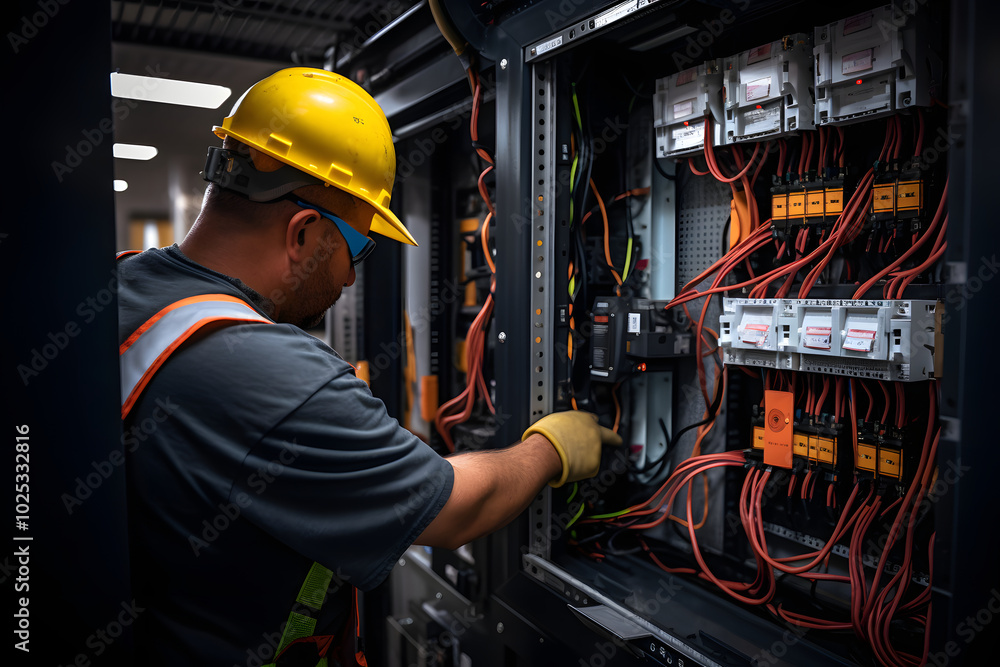 electrician working with cables on his job, electrician electrician working with cables on his job, electrician