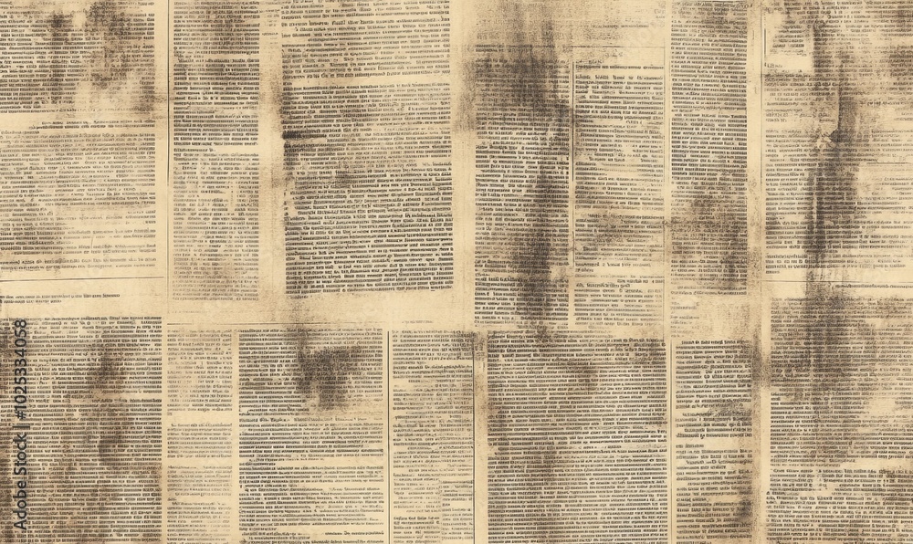 Fototapeta premium Newspaper print texture in muted tones on recycled kraft paper, showcasing a unique blend of vintage and natural aesthetics