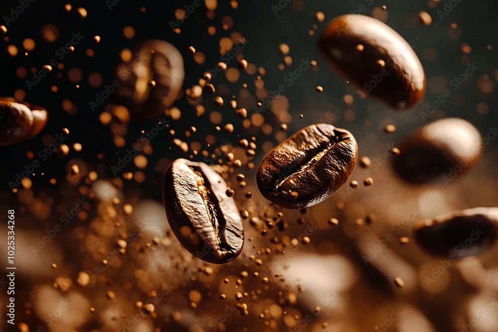 Coffee Beans Cutout with Spouting Coffee: A lively depiction of coffee beans bursting with flavor and energy Coffee Beans Cutout with Spouting Coffee: A lively depiction of coffee beans bursting with flavor and energy
