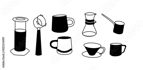 Coffee Set Illustration | Minimalist Doodle Vector for Café and Coffee-Themed Designs Coffee Set Illustration | Minimalist Doodle Vector for Café and Coffee-Themed Designs