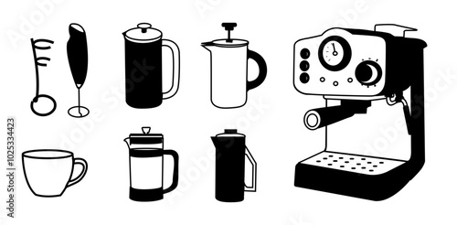 Coffee Set Illustration | Minimalist Doodle Vector for Café and Coffee-Themed Designs Coffee Set Illustration | Minimalist Doodle Vector for Café and Coffee-Themed Designs