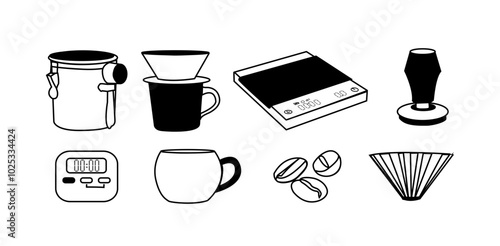 Coffee Set Illustration | Minimalist Doodle Vector for Café and Coffee-Themed Designs Coffee Set Illustration | Minimalist Doodle Vector for Café and Coffee-Themed Designs