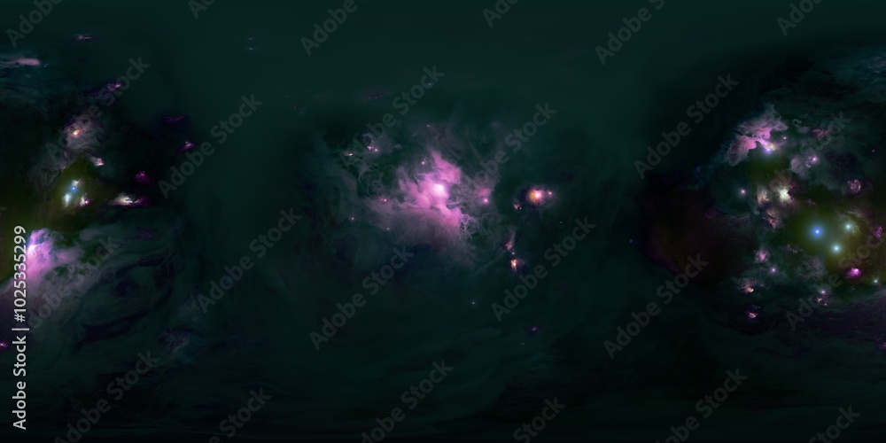 Obraz premium Seamless 12K HDRi Skybox of Nebula and Stars in Equirectangular Projection for Realistic 3D Environment Maps