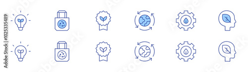 Ecology icon set in two styles, Duotone and Thin Line style. Editable stroke. eco, circular economy, tote bag, think green, green energy