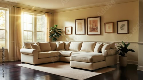 Wallpaper Mural empty living room with comfortable sofa, 4K Vidio smooth looping animation Torontodigital.ca