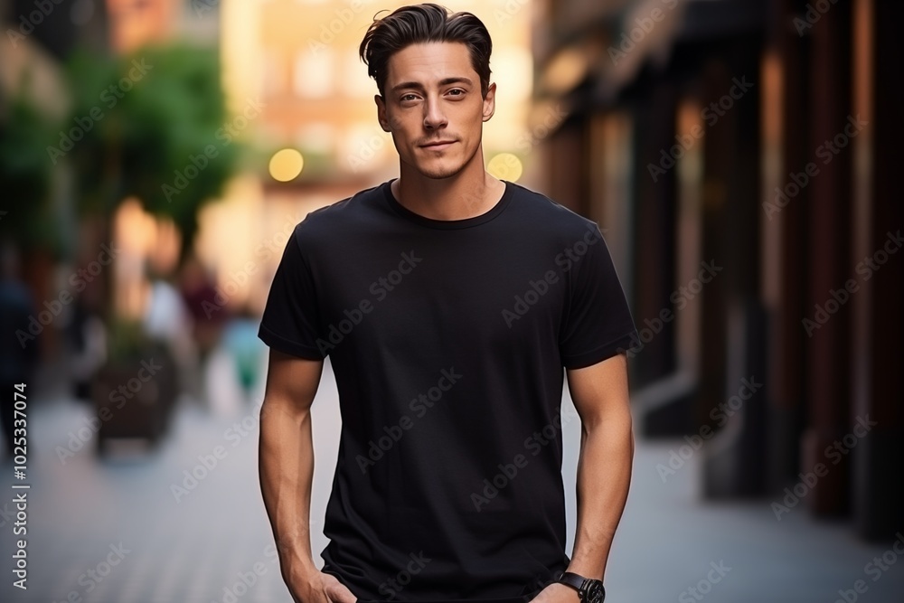Man with black T-Shirt, Mockup template for design print Man with black T-Shirt, Mockup template for design print