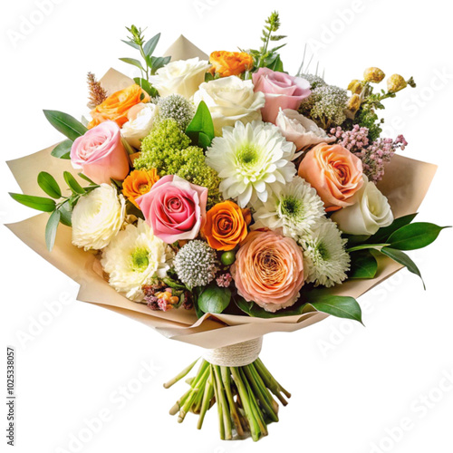 Fototapeta Naklejka Na Ścianę i Meble -  A bouquet of flowers with a floral design isolated on white background