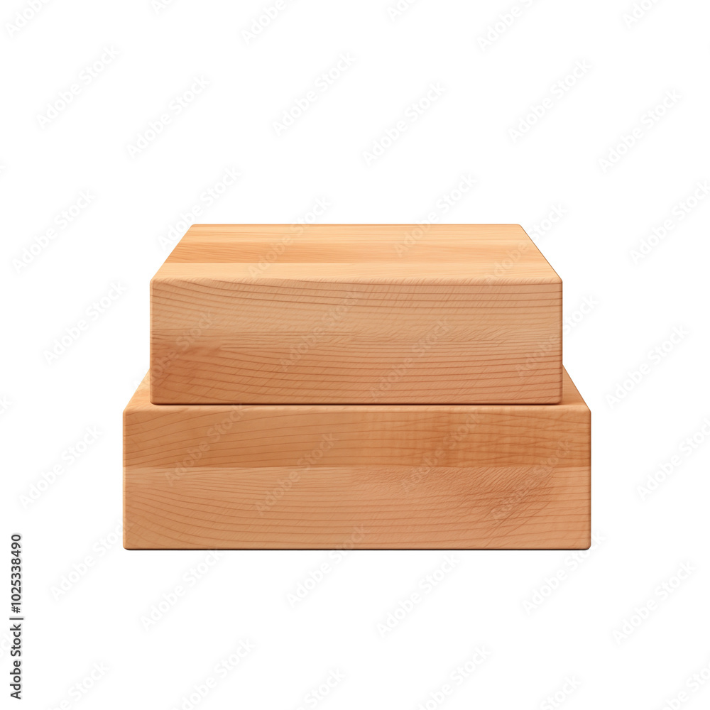 A pair of wooden boxes with a natural finish stacked together on a transparent background. A pair of wooden boxes with a natural finish stacked together on a transparent background.