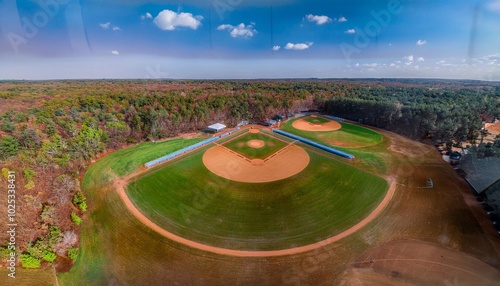 A Baseball field as seen from above . AI Generated image