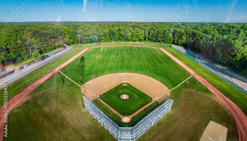 A Baseball field as seen from above . AI Generated image