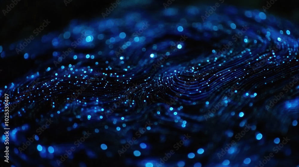 Abstract Blue and Black Wavy Texture with Glowing Dots Abstract Blue and Black Wavy Texture with Glowing Dots