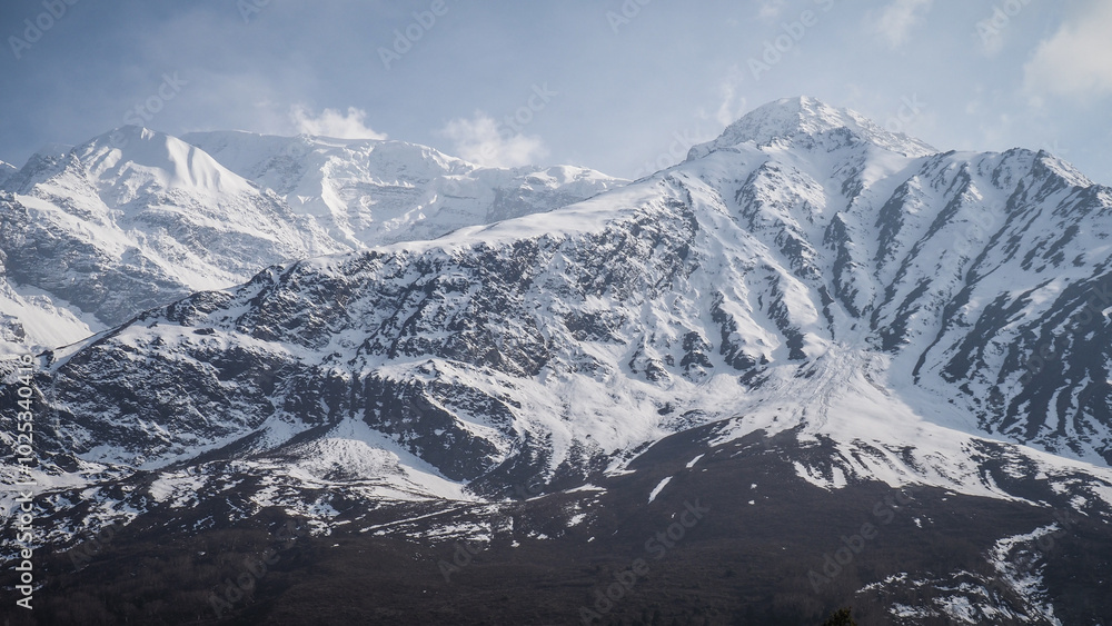 The landscape on the Annapurna Circuit hiking route in Nepal The landscape on the Annapurna Circuit hiking route in Nepal