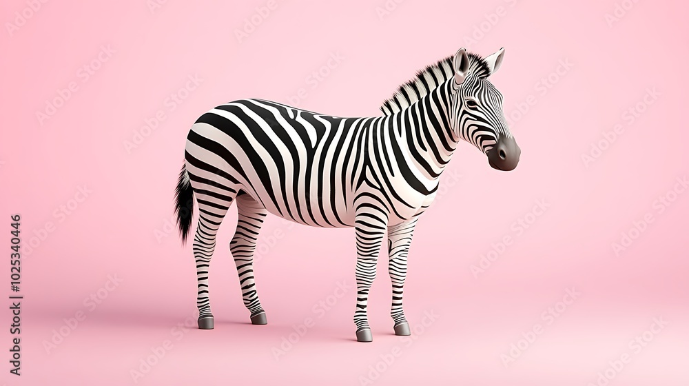 Distinctive 3D Zebra with Stripes Against Pink Background Distinctive 3D Zebra with Stripes Against Pink Background