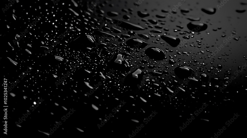 Fototapeta premium Black Background with Water Drops, Monochrome Minimalist Fashion Modern Texture for Design