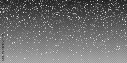 Snow overlay dust with sparkling snowflakes. Snowfall and winter snowstorm on clear transparent background. For seasonal greetings, decorations and winter projects. Vector illustration snow flakes