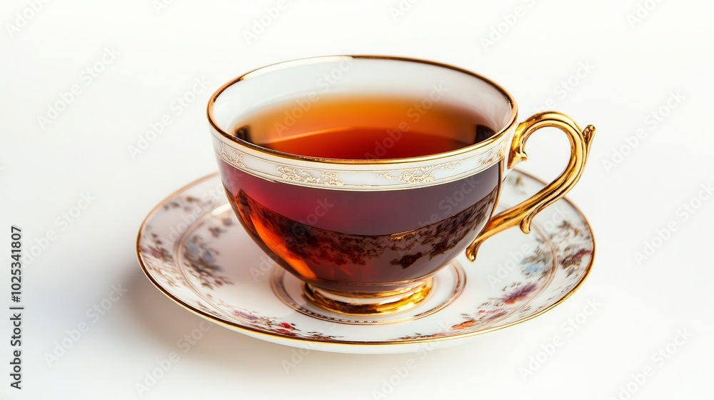 For breakfast or dinner, a white background displays a cup of tea. For breakfast or dinner, a white background displays a cup of tea.
