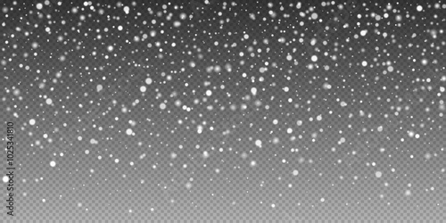 Blurry snowstorm with gentle snowflakes. Wintery flake shower, creating a festive snow covered landscape. Transparent design ideal for holiday banners and New Year themes.