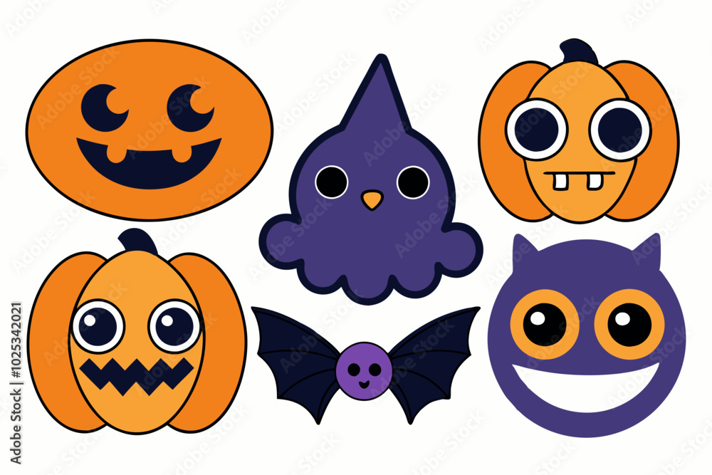 Fototapeta premium Retro Halloween Clipart Icons Set | Vector Art and Sublimation Designs.with white background
