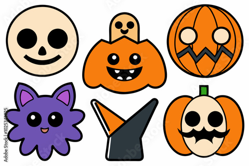 Retro Halloween Clipart Icons Set | Vector Art and Sublimation Designs.with white background