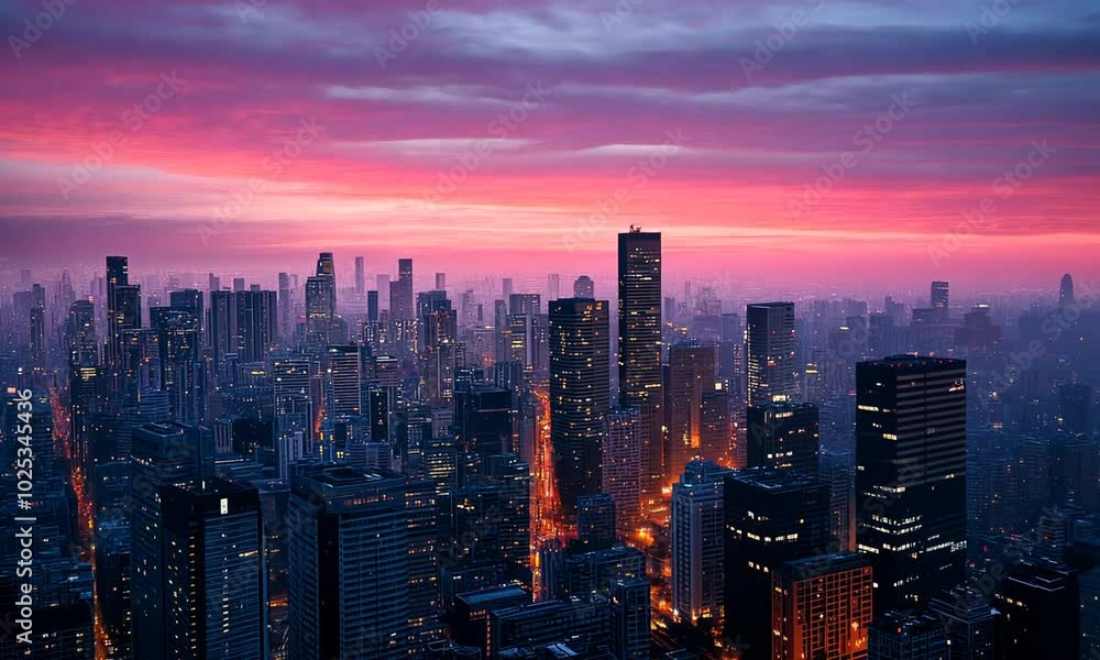 Cityscape with a Red and Purple Sky Cityscape with a Red and Purple Sky