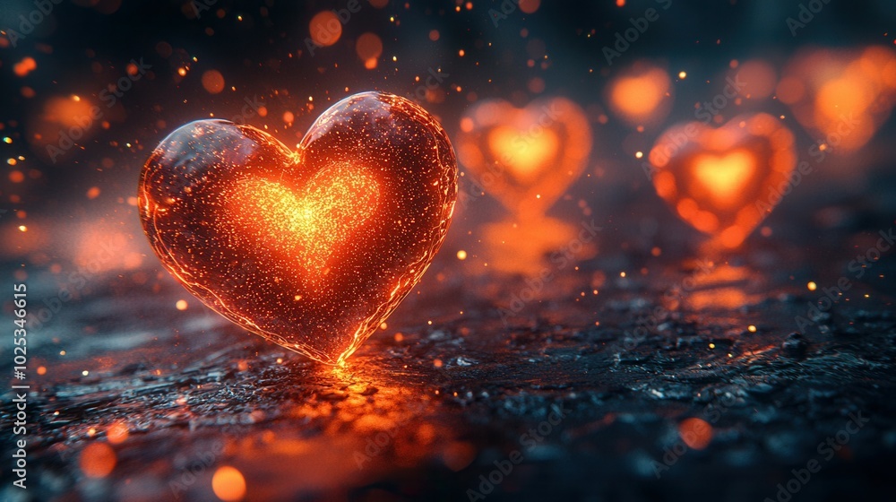 A vibrant image of hearts glowing with an orange hue, set against a dark background, creating a magical and romantic atmosphere. A vibrant image of hearts glowing with an orange hue, set against a dark background, creating a magical and romantic atmosphere.