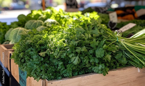 Luscious Green Parsley At Farm Stand