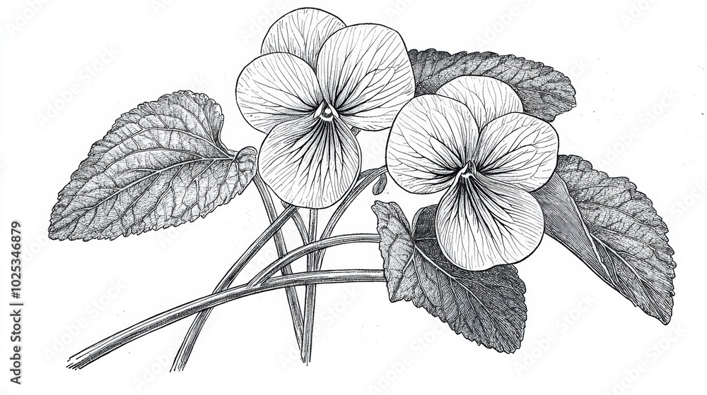 Hand-drawn Illustration of Delicate Violet Flowers Hand-drawn Illustration of Delicate Violet Flowers