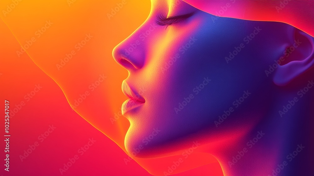 A woman's face is shown in a colorful, abstract style A woman's face is shown in a colorful, abstract style
