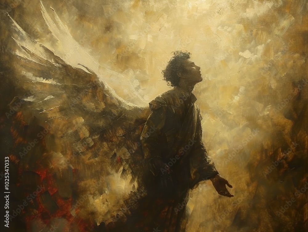 Fototapeta premium Angel Wings: A Painting of Faith and Hope