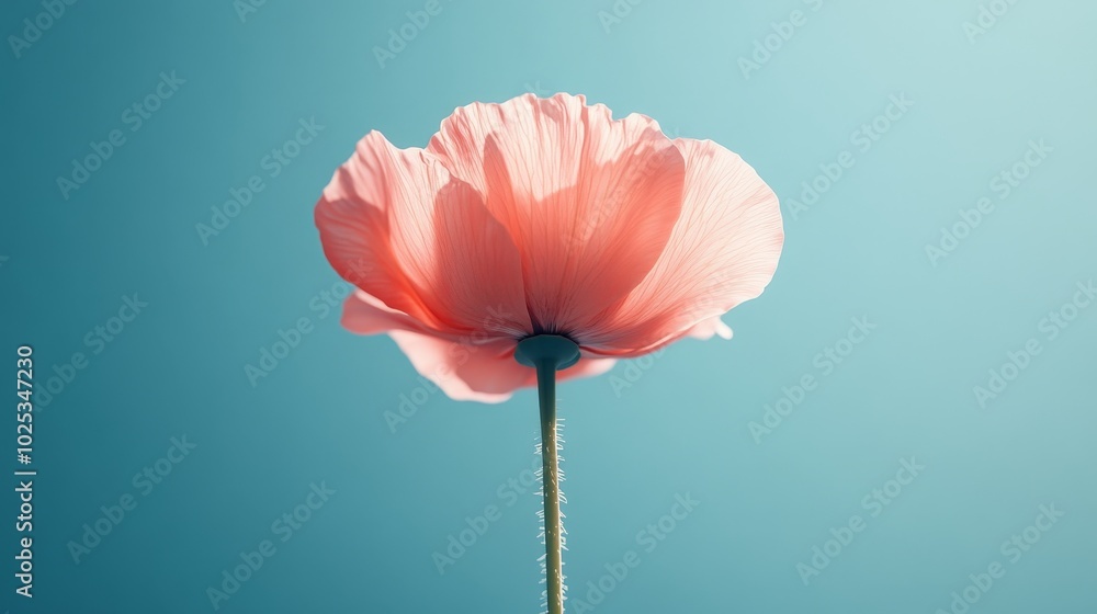Fototapeta premium A single pink flower is standing tall in a blue sky