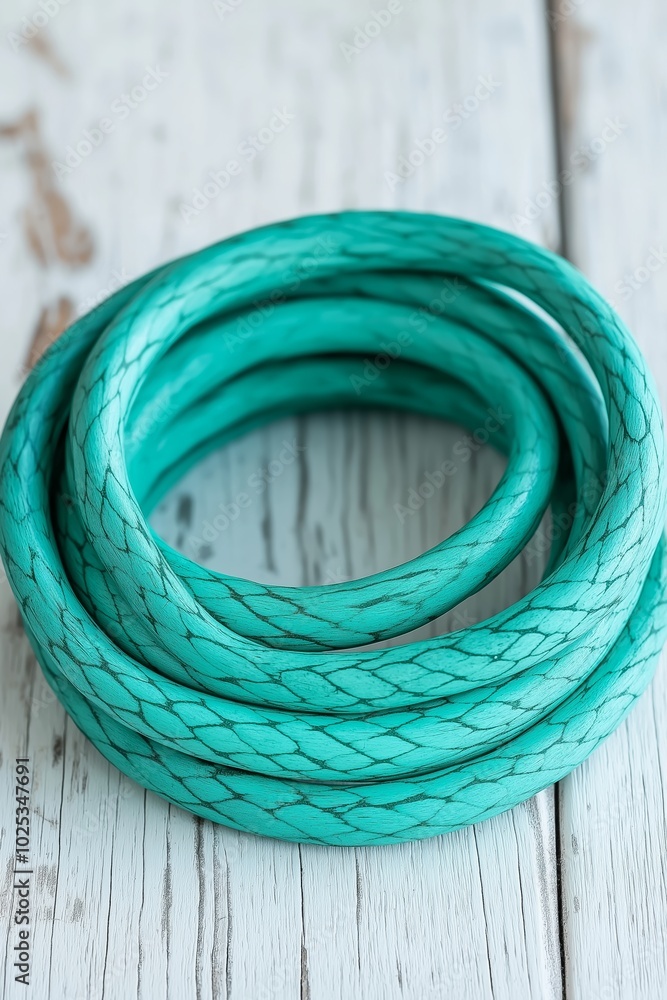 A green wooden snake bracelet displayed on a minimalist background featuring natural wood grain textures