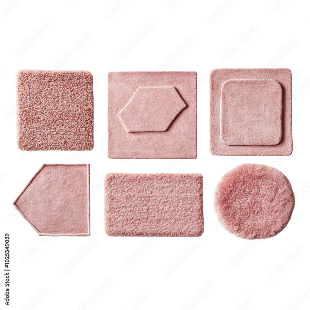 Fototapeta premium various pink rugs in different sizes and shapes isolated on a transparent background, png