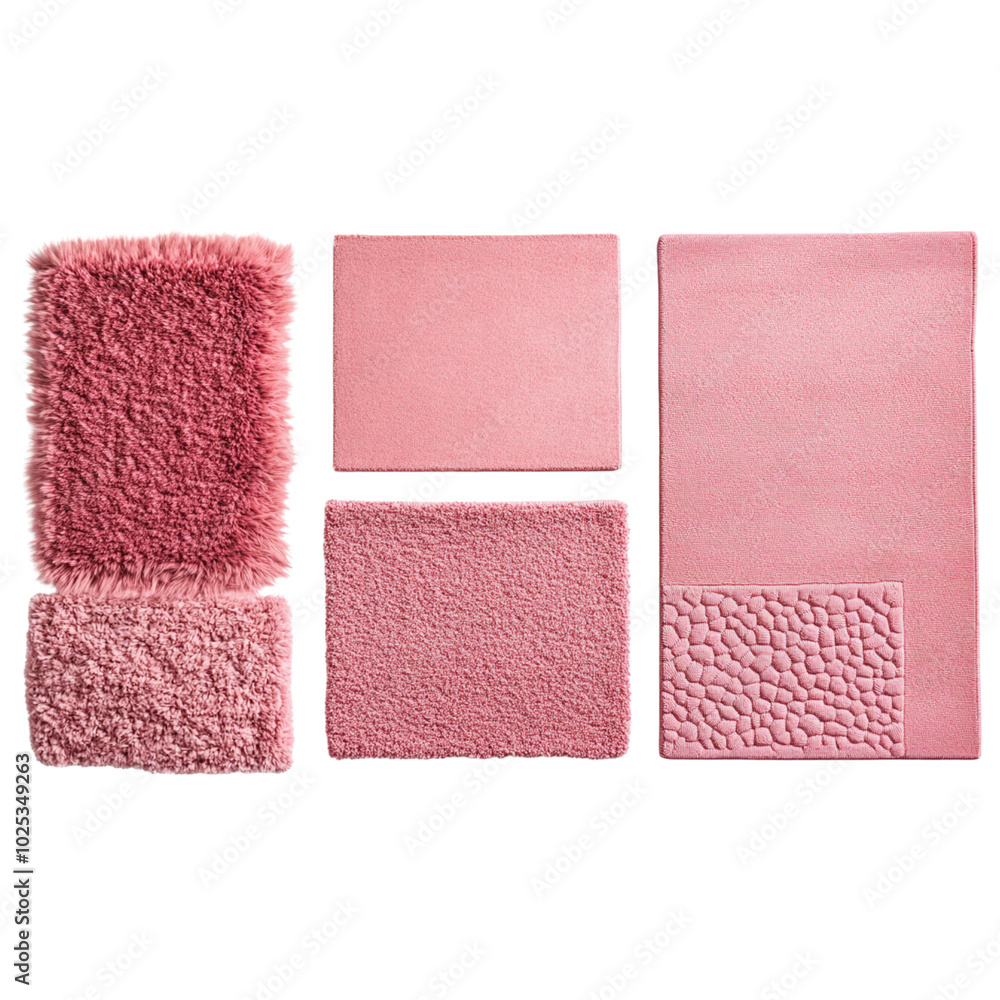 Fototapeta premium various pink rugs in different sizes and shapes isolated on a transparent background, png