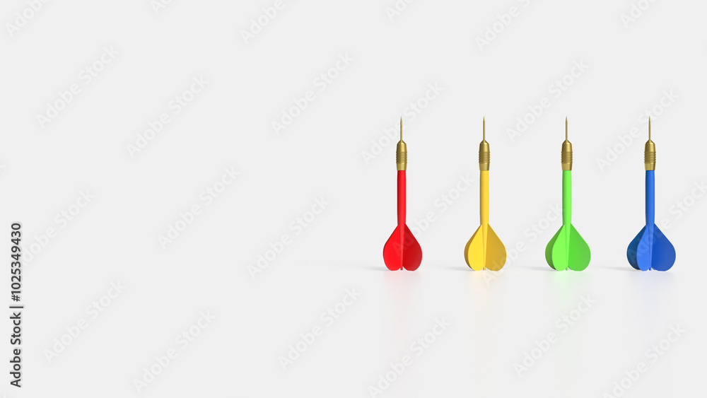 The multi color dart on white background 3d rendering. The multi color dart on white background 3d rendering.