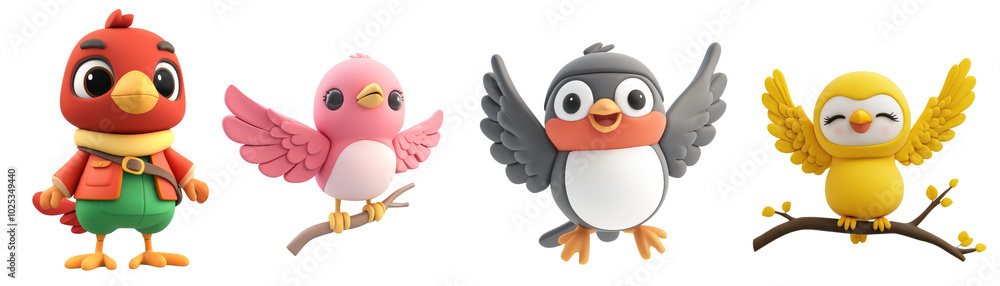 Obraz premium Cute bird character set isolated Png, transparent without background.