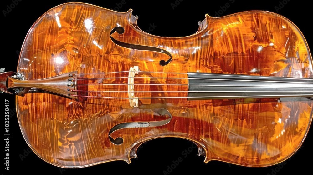 Obraz premium A beautifully crafted string instrument showcasing intricate wood grain and design.