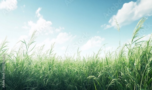 Landscape of high grass and blue sky