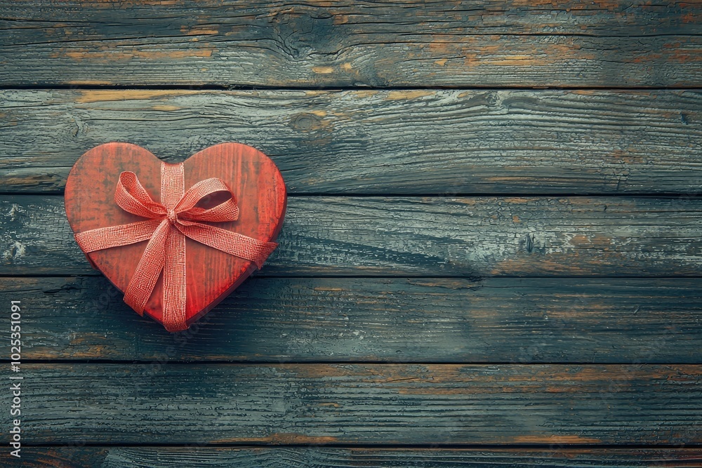 Fototapeta premium Heart shaped gift box on wooden background