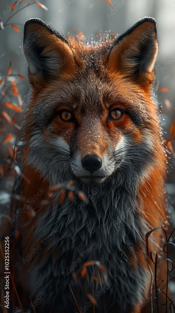 Obraz premium Red Fox Portrait in Winter Forest