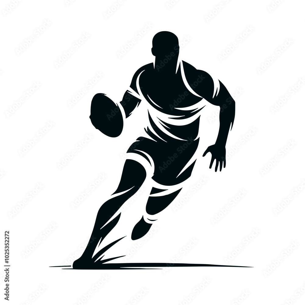 Obraz premium American football player running with the ball, black and white, transparent background