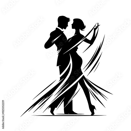 Sports dance competition, black and white, transparent background