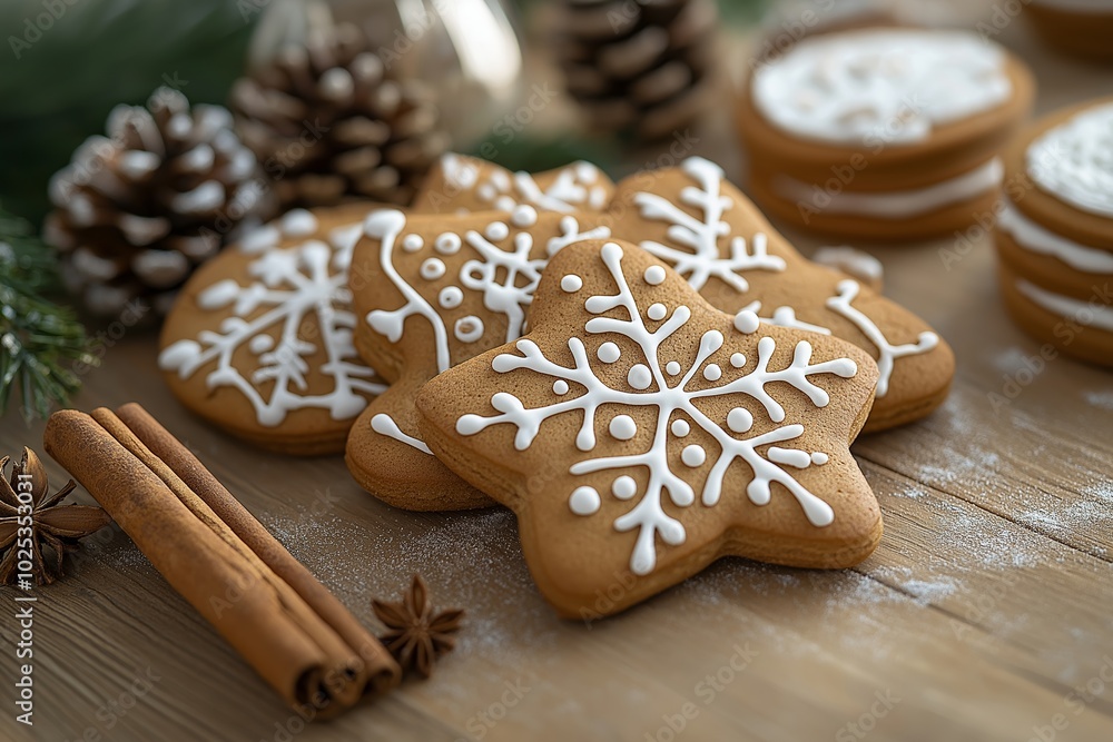 Gingerbread cookies shaped as '2025' on a festive holiday table with cinnamon sticks and pine cones Gingerbread cookies shaped as '2025' on a festive holiday table with cinnamon sticks and pine cones