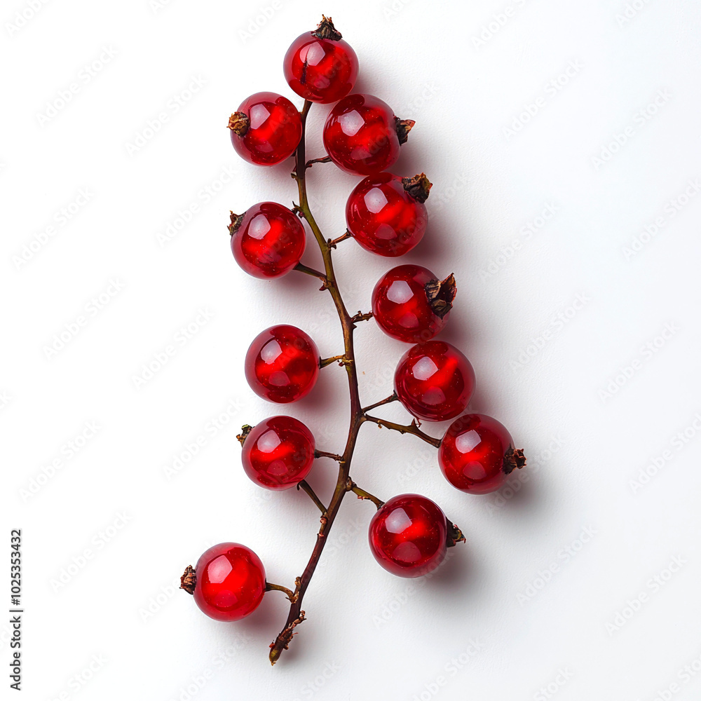 A sprig of ripe red currants, isolated on a white background. A sprig of ripe red currants, isolated on a white background.