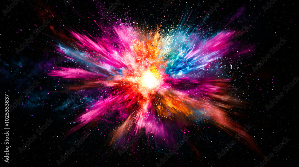 Fototapeta premium A vibrant explosion of colored powder against a black background.